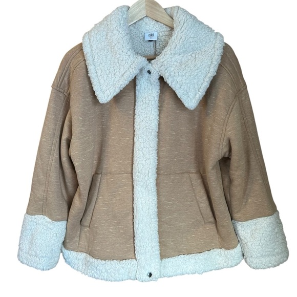 CAbi McQueen Jacket Tan Faux Shearling Full Zip Like New 3908 Sz M - Picture 3 of 11